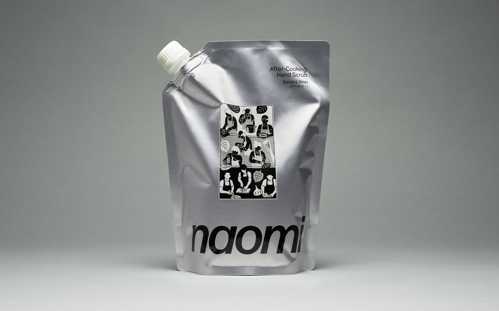 A bottle of amber-colored Naomi hand wash labeled 'Los Angeles Terroir' against a plain grey background.